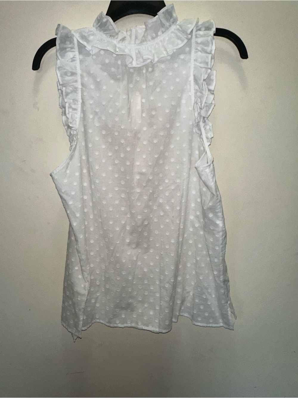 J. Crew White Swiss Dot Ruffle V-Neck Sleeveless shirt - Picture 2 of 2